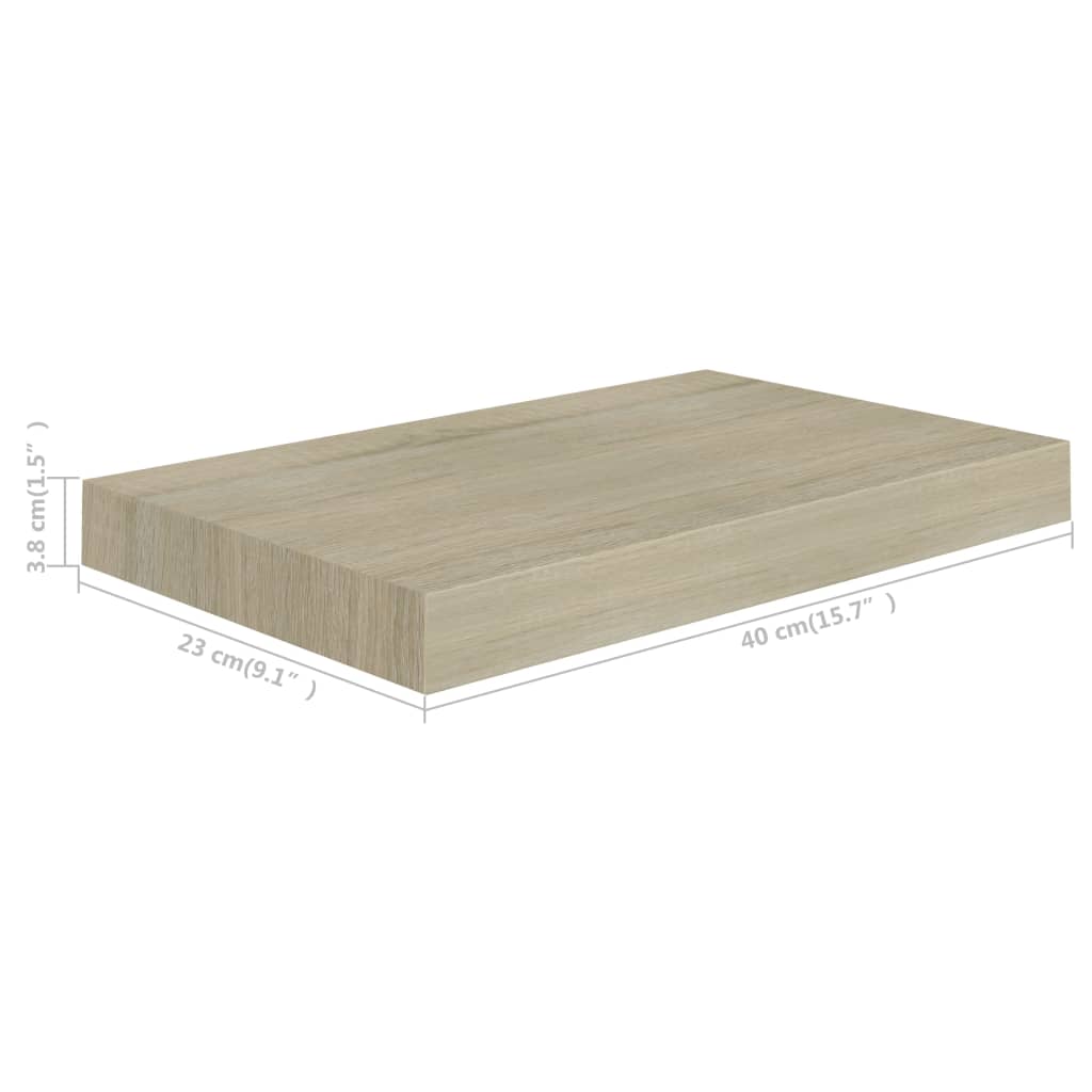 Étagères murales flottantes, 4 pièces, MDF, couleur chêne, 40 x 23 x 3,8 cm
