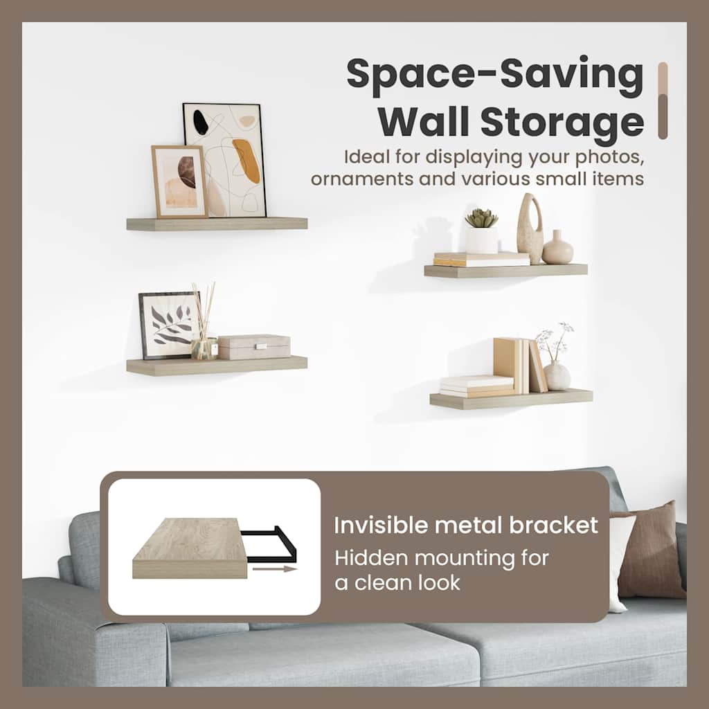 Schwebende Wandregale 4 Stk. Eichefarben 60x23,5x3,8cm MDF