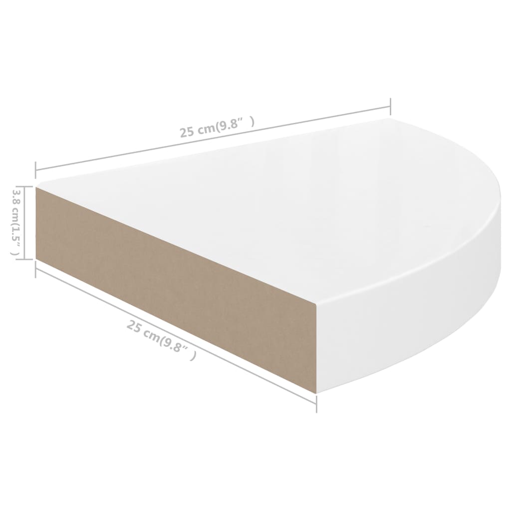 Étagères d'angle flottantes, lot de 2, blanc brillant, 25 x 25 x 3,8 cm, MDF