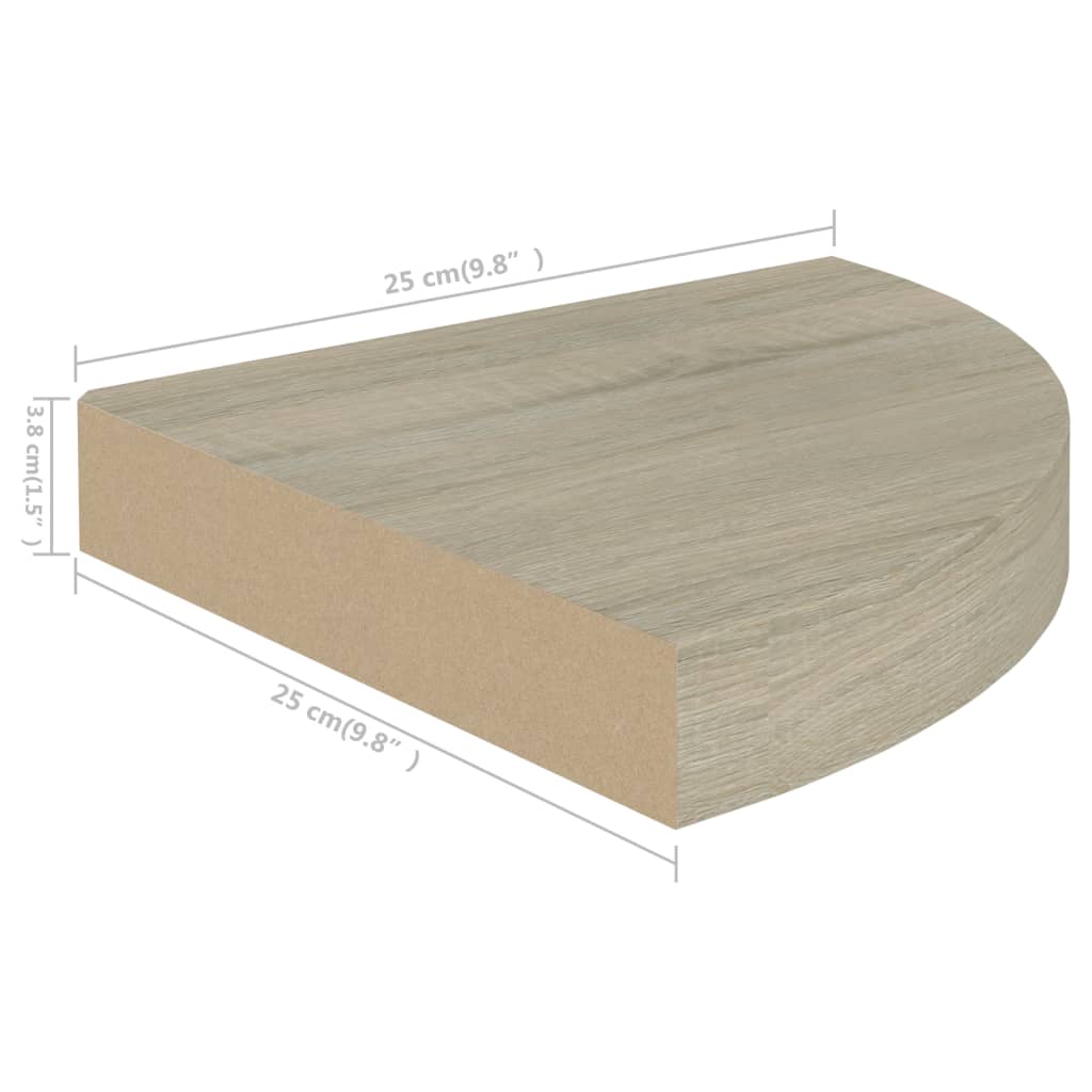 Étagères flottantes d'angle, lot de 4, aspect chêne, 25 x 25 x 3,8 cm, MDF