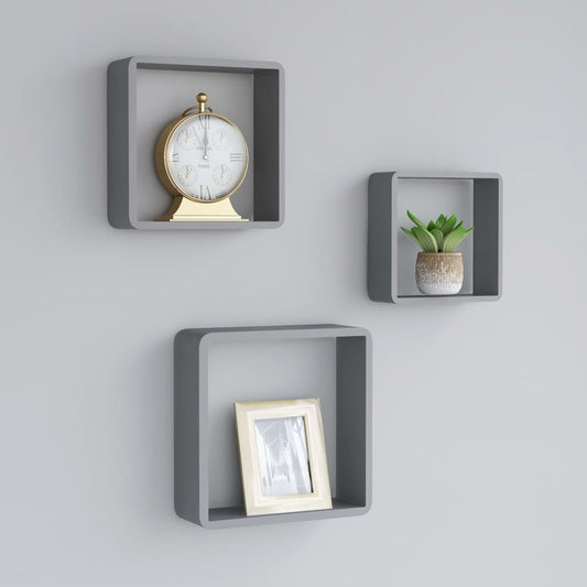 Étagères cubiques, 3 pièces, en MDF gris