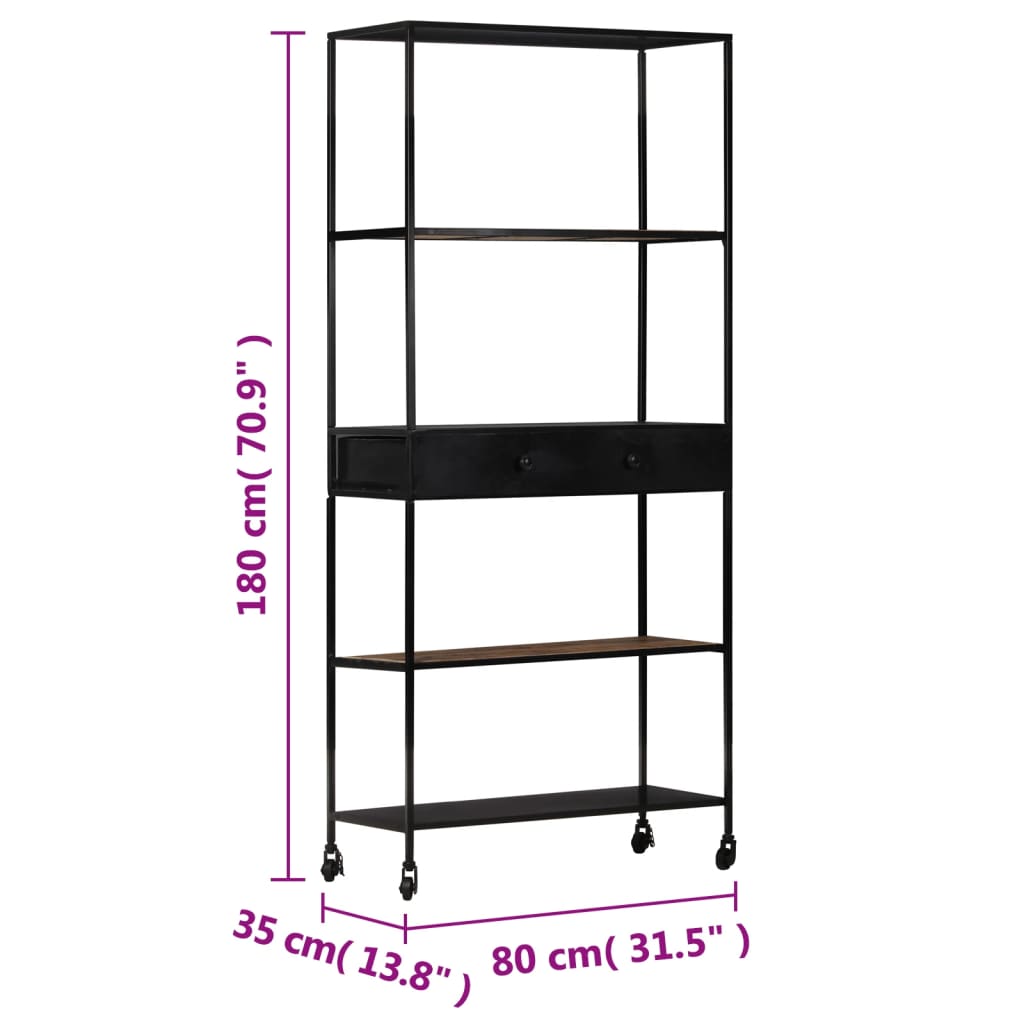 Bookshelf 80x35x180 cm Rough Mango Wood & Iron