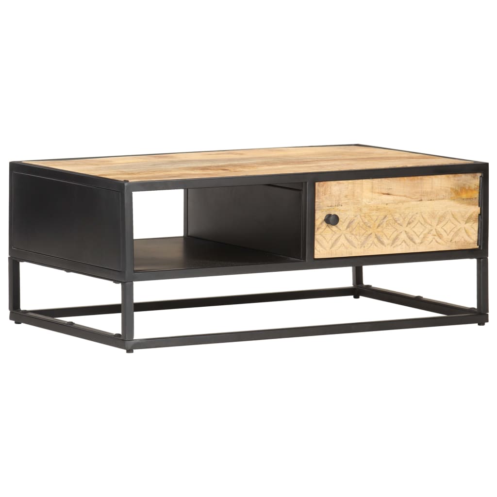 Table basse avec porte sculptée 90x55x36 cm Bois de manguier brut