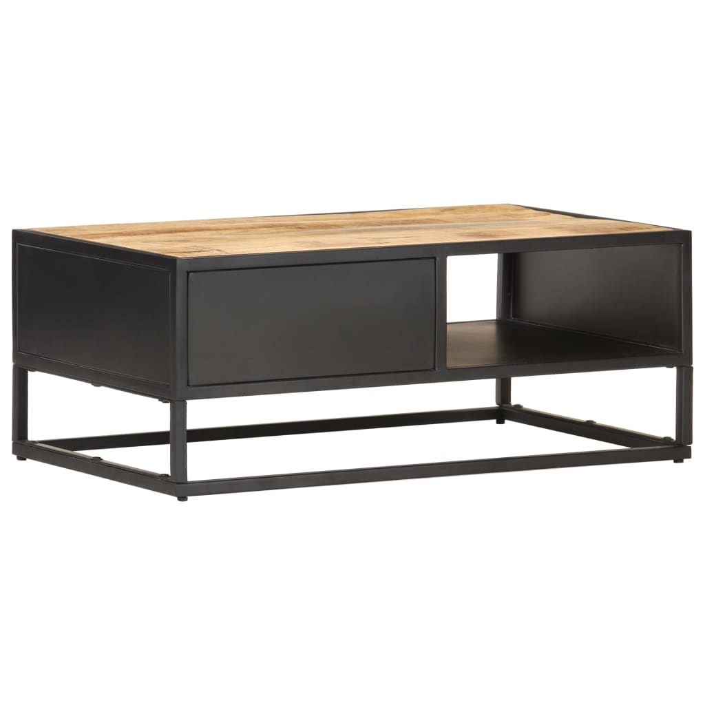 Table basse avec porte sculptée 90x55x36 cm Bois de manguier brut