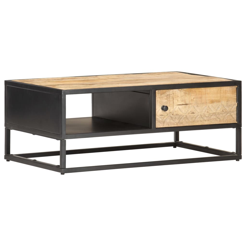 Table basse avec porte sculptée 90x55x36 cm Bois de manguier brut