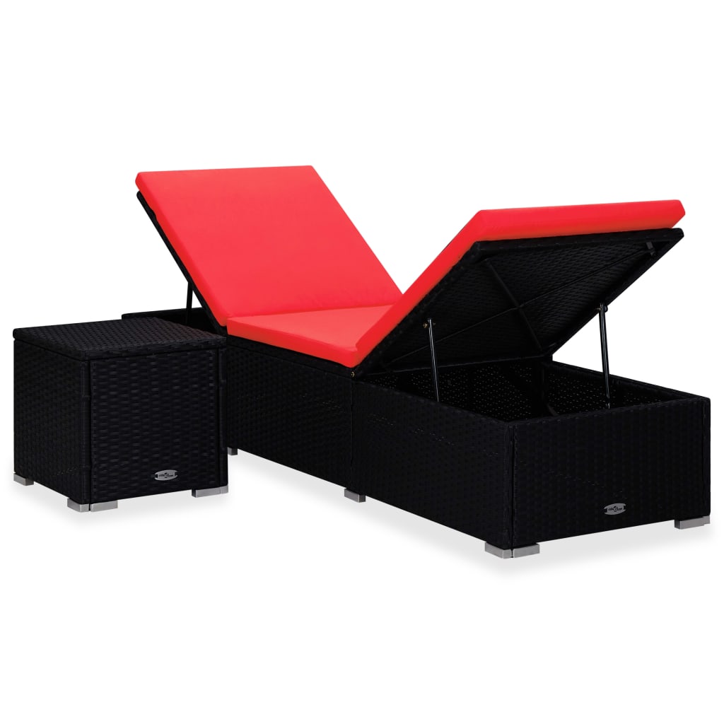 Chaise longue avec coussin et table à thé en résine tressée rouge
