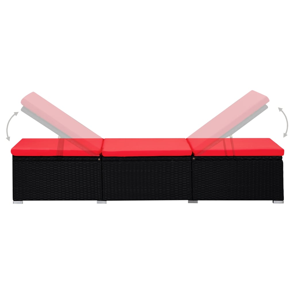 Chaise longue avec coussin et table à thé en résine tressée rouge