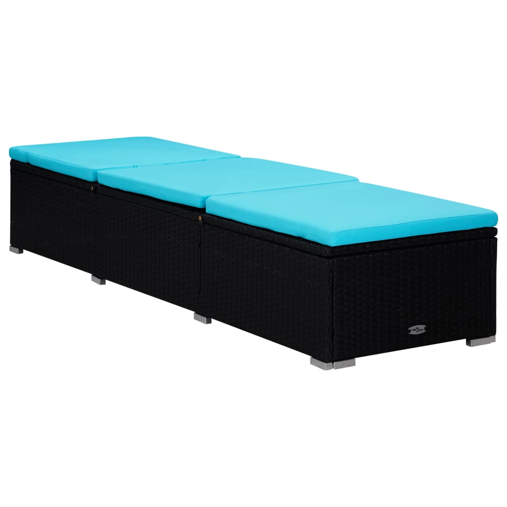 Chaise longue avec coussin et table à thé en résine tressée bleue