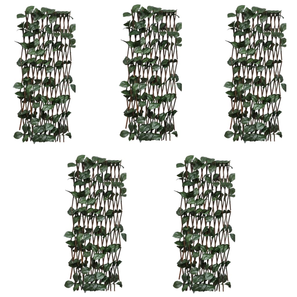 Treillis de clôture en osier 5 pièces avec feuilles artificielles 180x60 cm