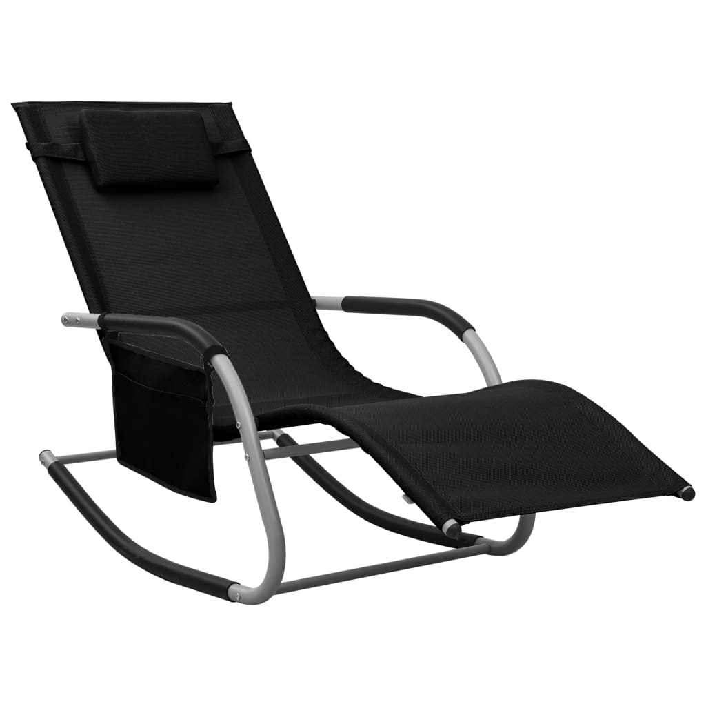 Chaises longues, lot de 2, en textilène noir et gris