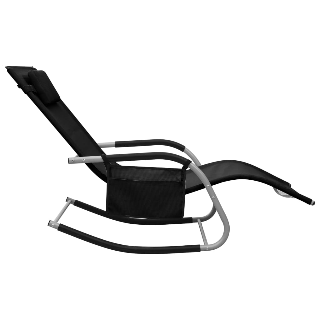 Chaises longues, lot de 2, en textilène noir et gris
