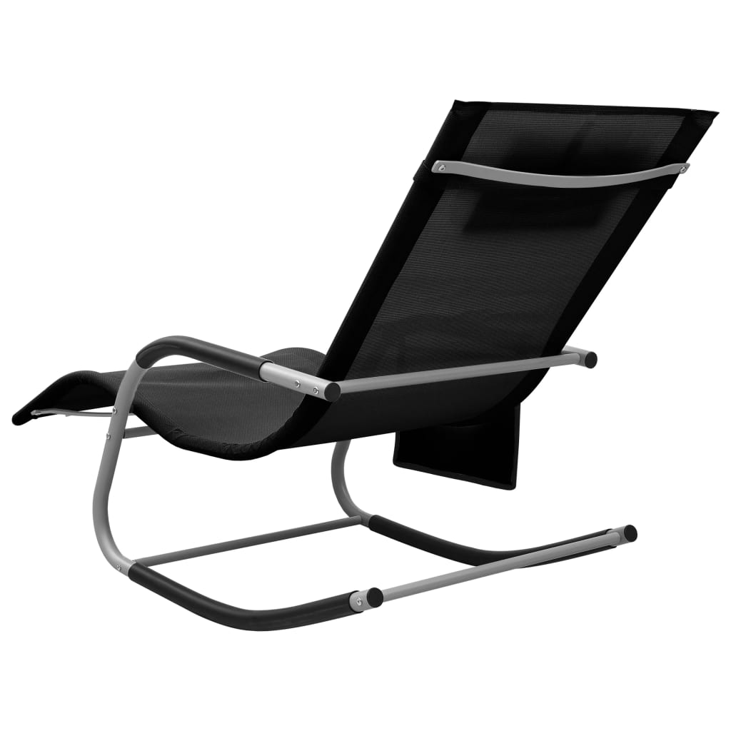 Chaises longues, lot de 2, en textilène noir et gris