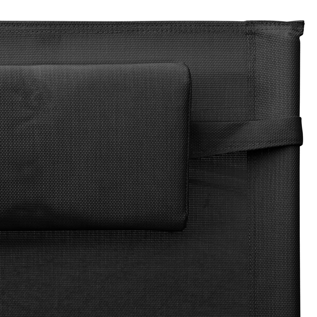 Chaises longues, lot de 2, en textilène noir et gris