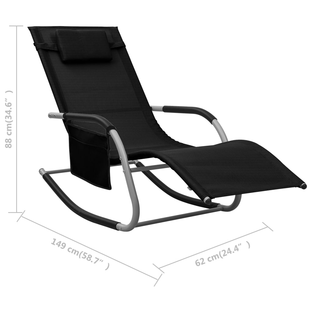 Chaises longues, lot de 2, en textilène noir et gris