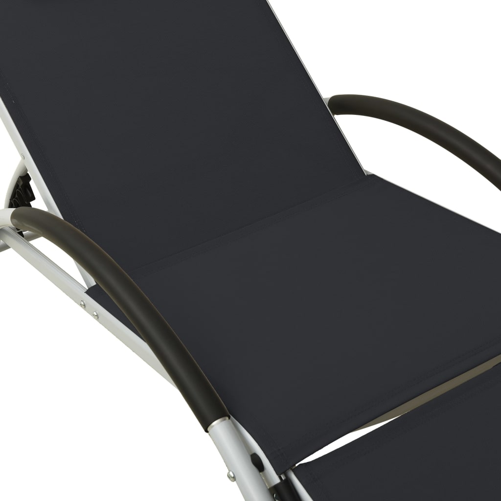 Chaise longue avec coussin Textilène Noir