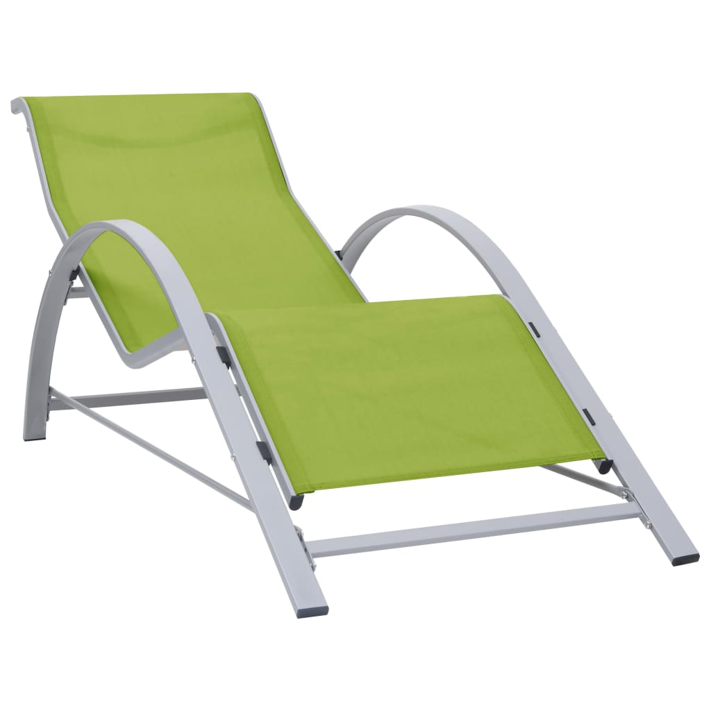 Chaises longues 2 pièces avec table en aluminium vert