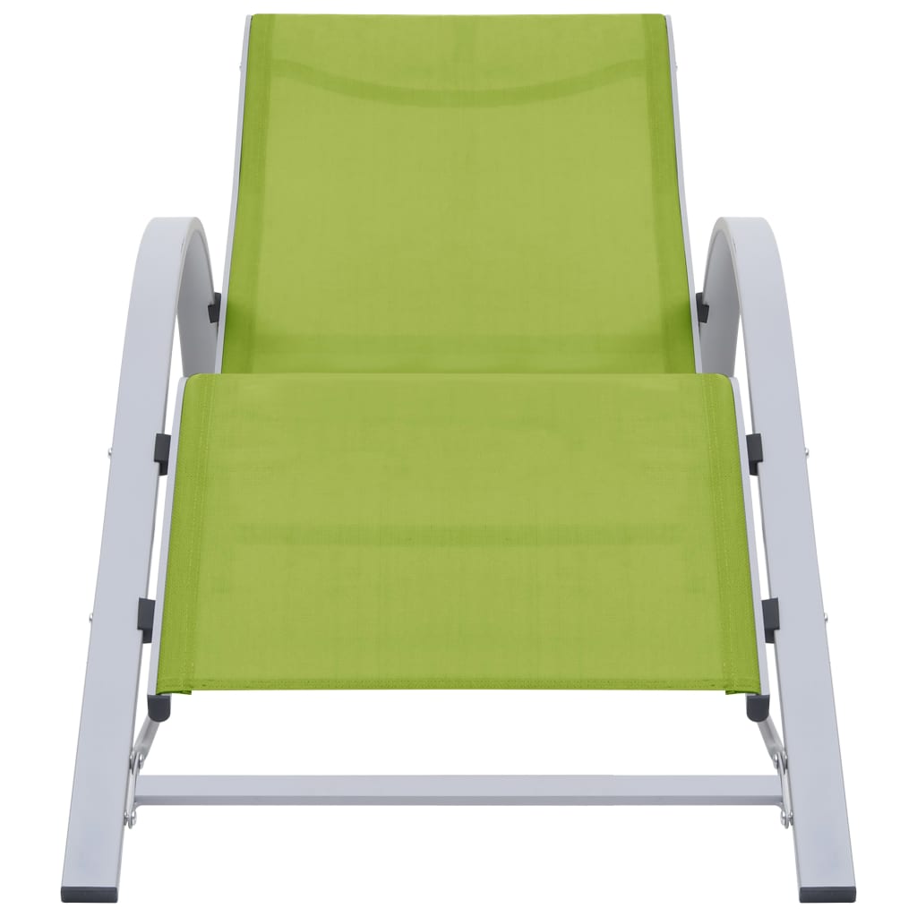 Chaises longues 2 pièces avec table en aluminium vert
