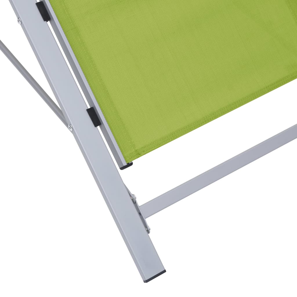 Chaises longues 2 pièces avec table en aluminium vert