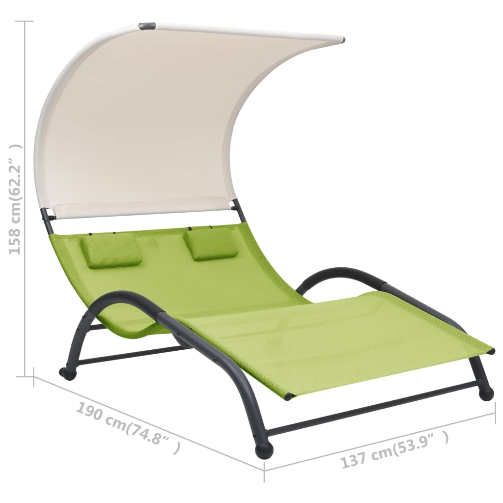 Double sun lounger with sun canopy Textilene Green