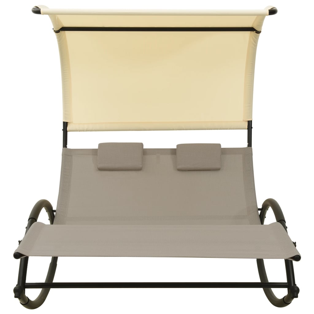 Bain de soleil double avec pare-soleil Textilène Taupe et Crème