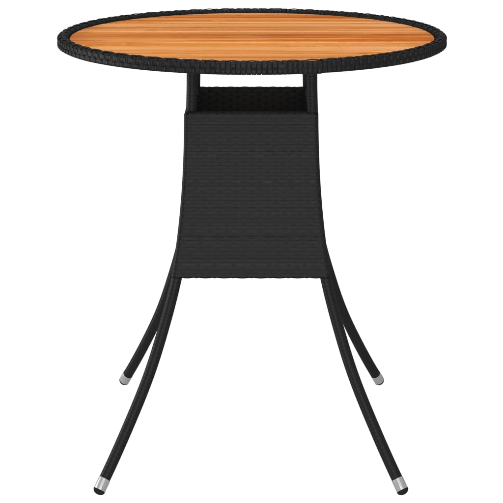 Garden dining table black Ø 70 cm poly rattan solid acacia wood