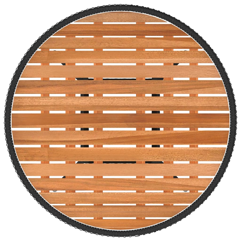 Garden dining table black Ø 70 cm poly rattan solid acacia wood