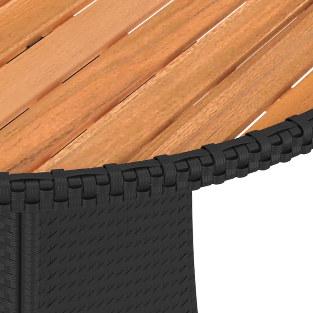 Garden dining table black Ø 70 cm poly rattan solid acacia wood