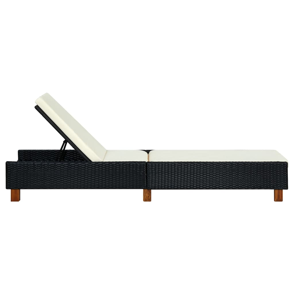 Bain de soleil avec coussin poly rotin noir
