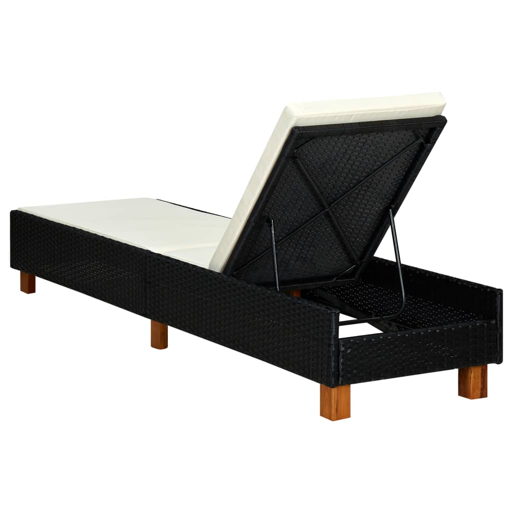 Bain de soleil avec coussin poly rotin noir