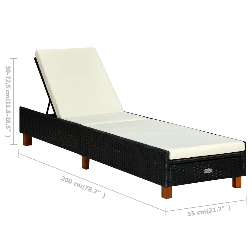 Bain de soleil avec coussin poly rotin noir