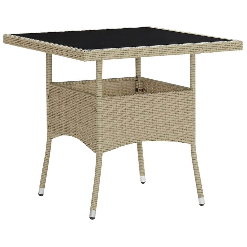 Table à manger de jardin en résine tressée beige et verre