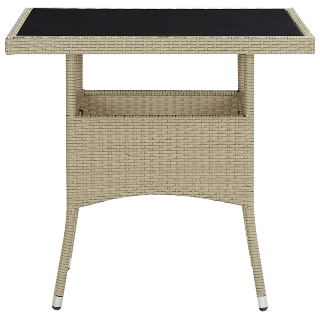 Table à manger de jardin en résine tressée beige et verre