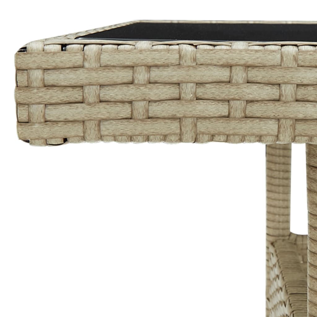 Table à manger de jardin en résine tressée beige et verre