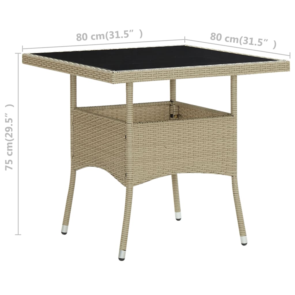 Table à manger de jardin en résine tressée beige et verre