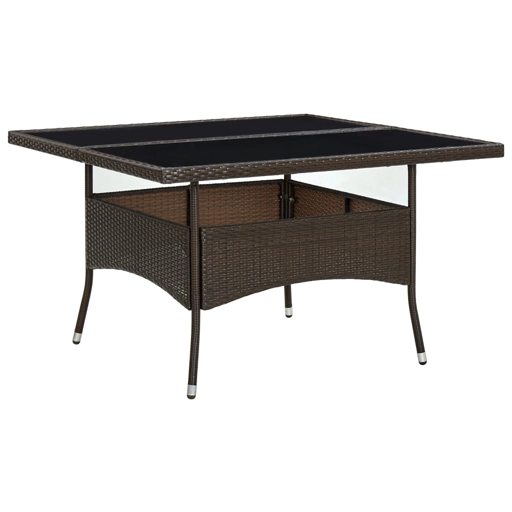 Table à manger de jardin en résine tressée marron et verre