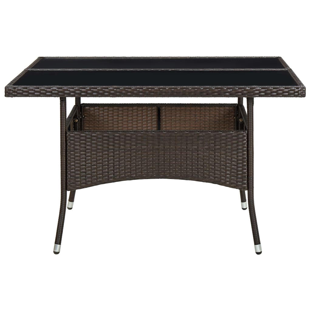 Table à manger de jardin en résine tressée marron et verre