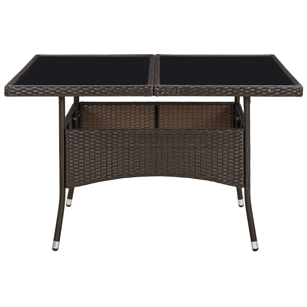 Table à manger de jardin en résine tressée marron et verre