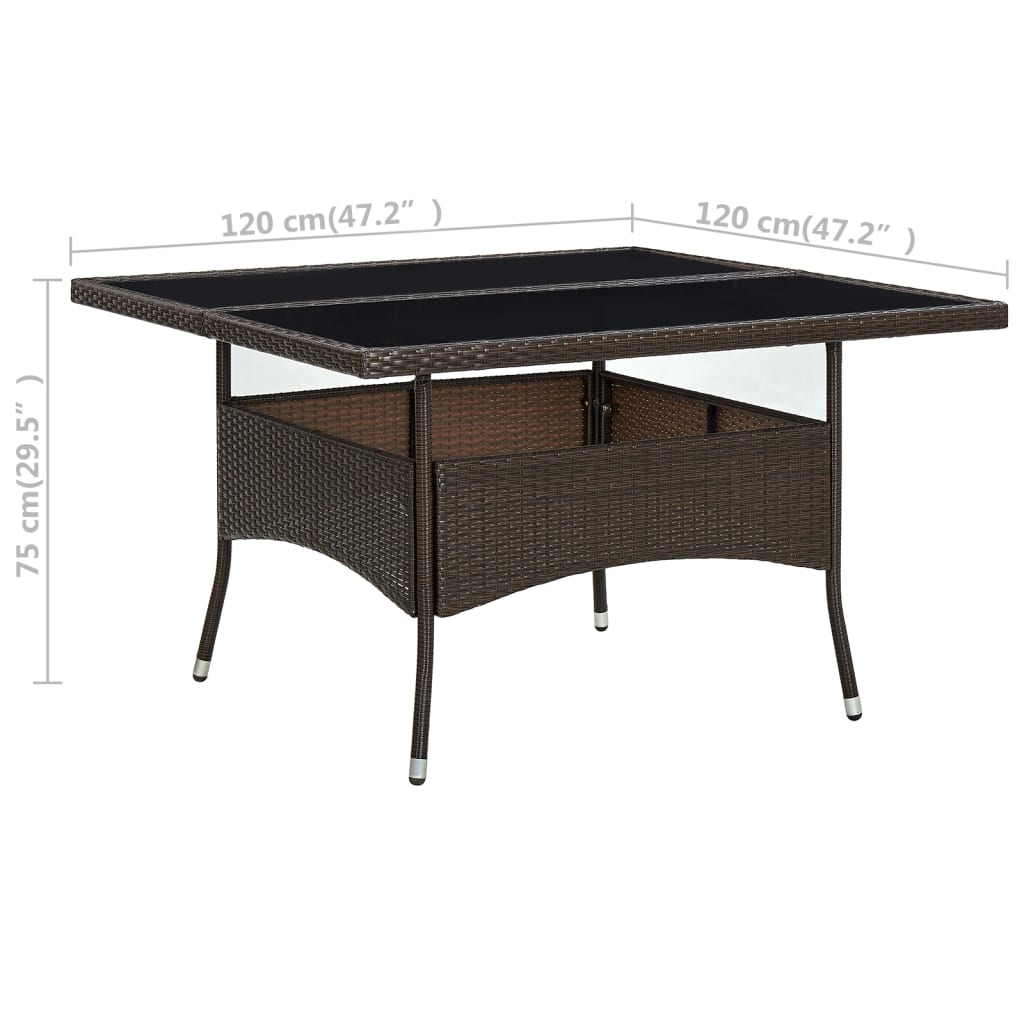 Table à manger de jardin en résine tressée marron et verre
