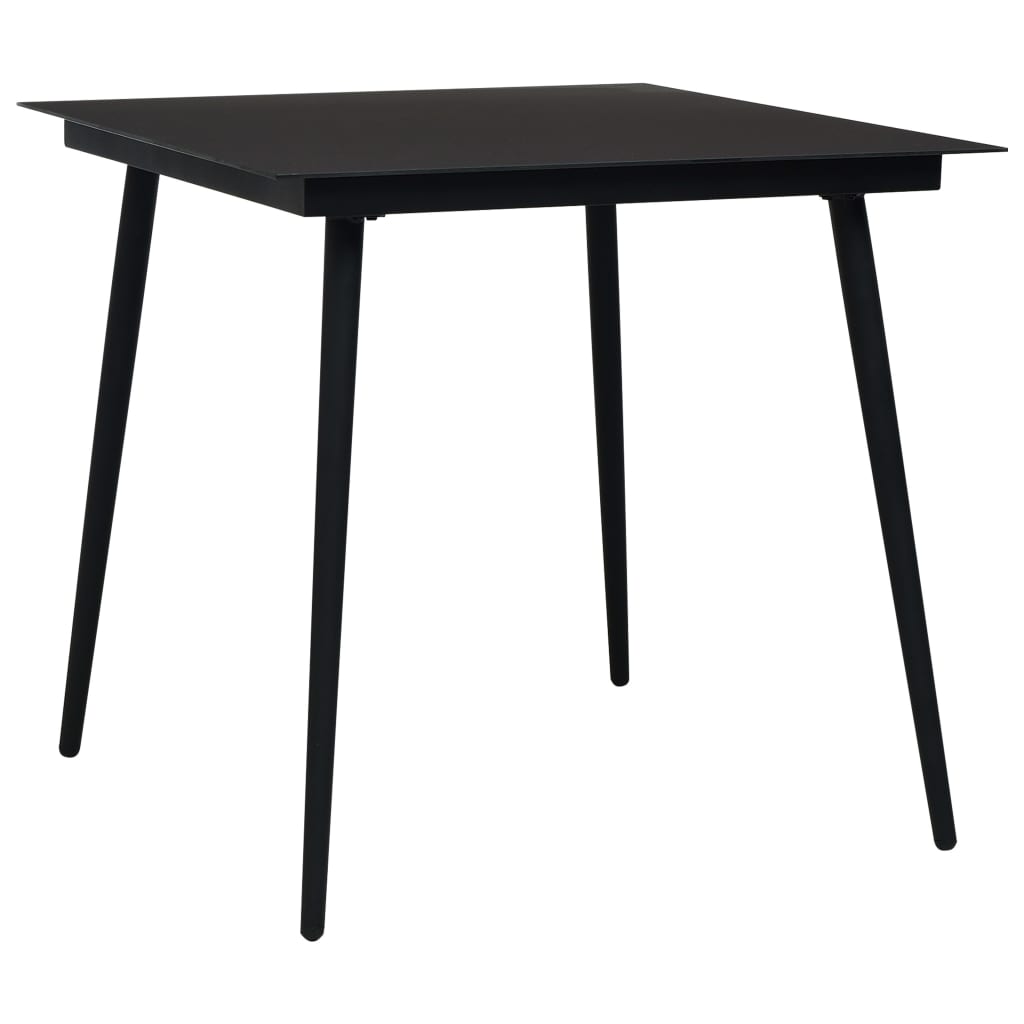 Garden dining table black 80x80x74 cm steel and glass