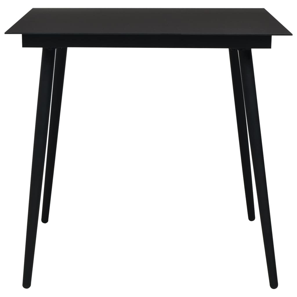 Garden dining table black 80x80x74 cm steel and glass