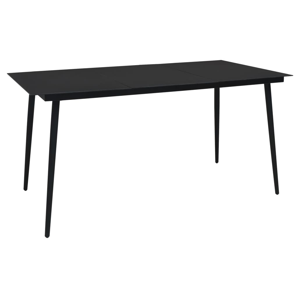 Table à manger de jardin noire 190x90x74 cm acier et verre