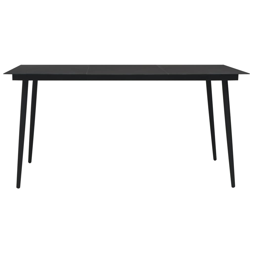 Table à manger de jardin noire 190x90x74 cm acier et verre