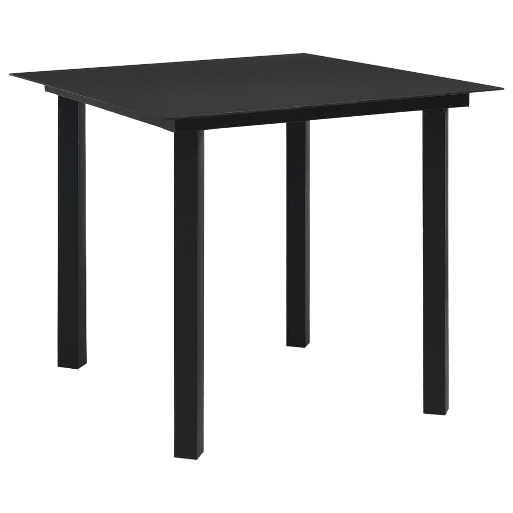 Garden dining table black 80x80x74 cm steel and glass