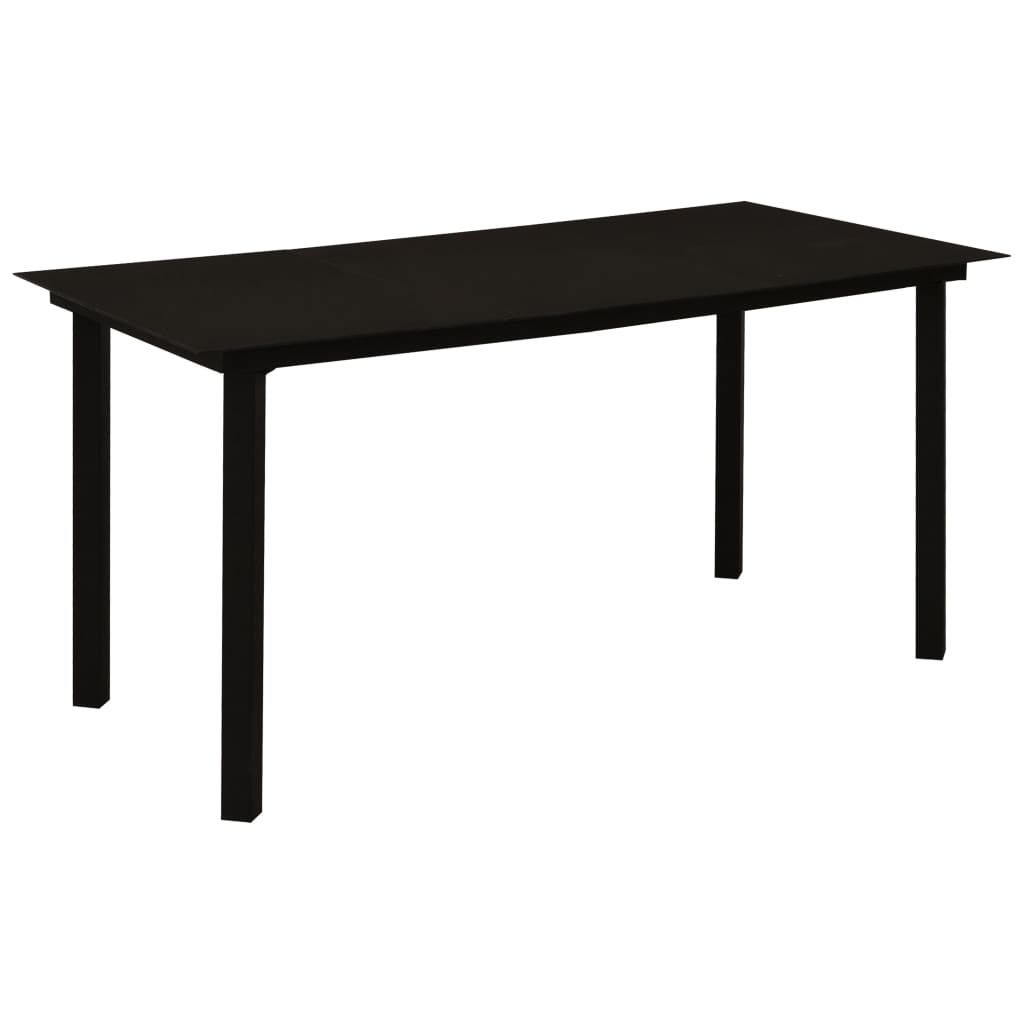 Garden dining table black 150x80x74 cm steel and glass