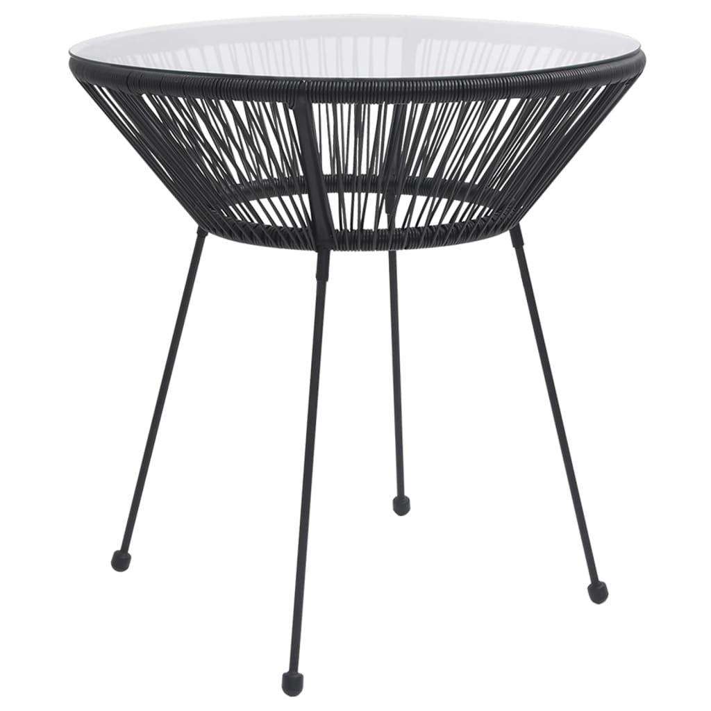 Garden dining table black Ø70x74 cm rattan and glass