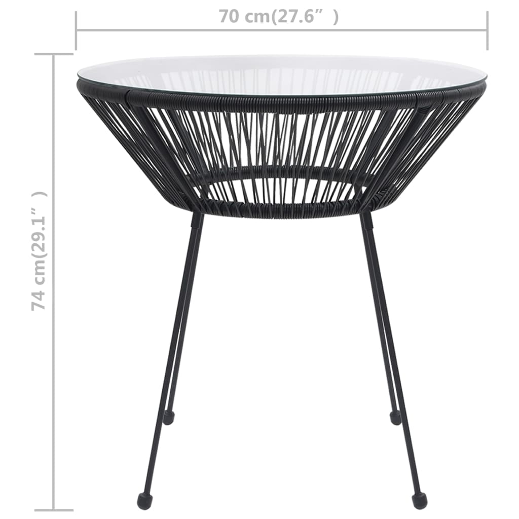 Garden dining table black Ø70x74 cm rattan and glass