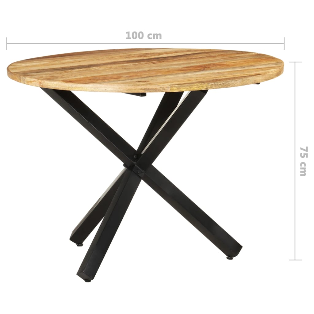 Table à manger ronde 100x100x75 cm en bois de manguier brut