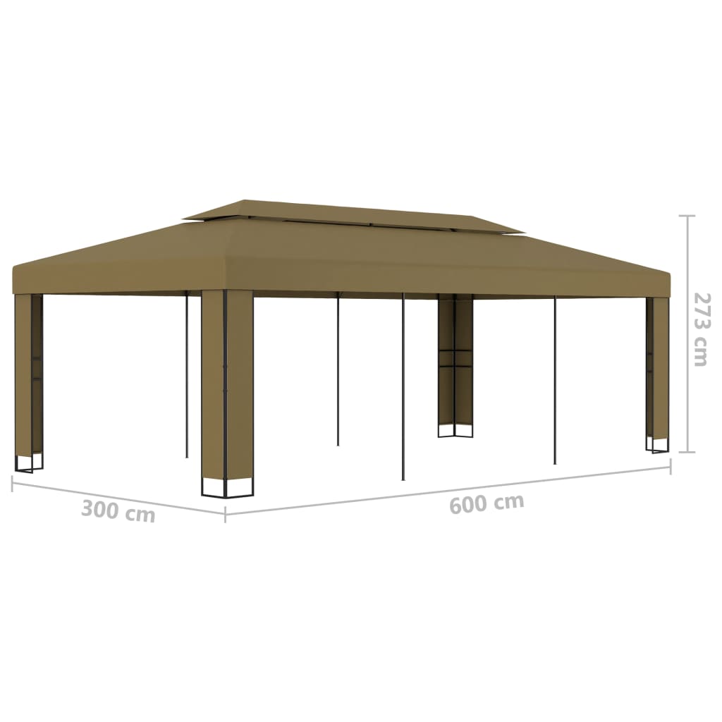 Gazebo à double toit 3x6 m taupe 180 g/m²