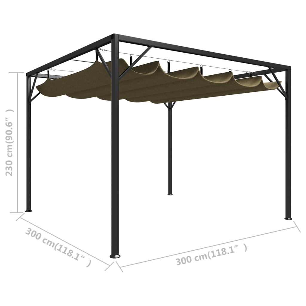 Garden gazebo with extendable roof 3x3 m taupe 180 g/m²