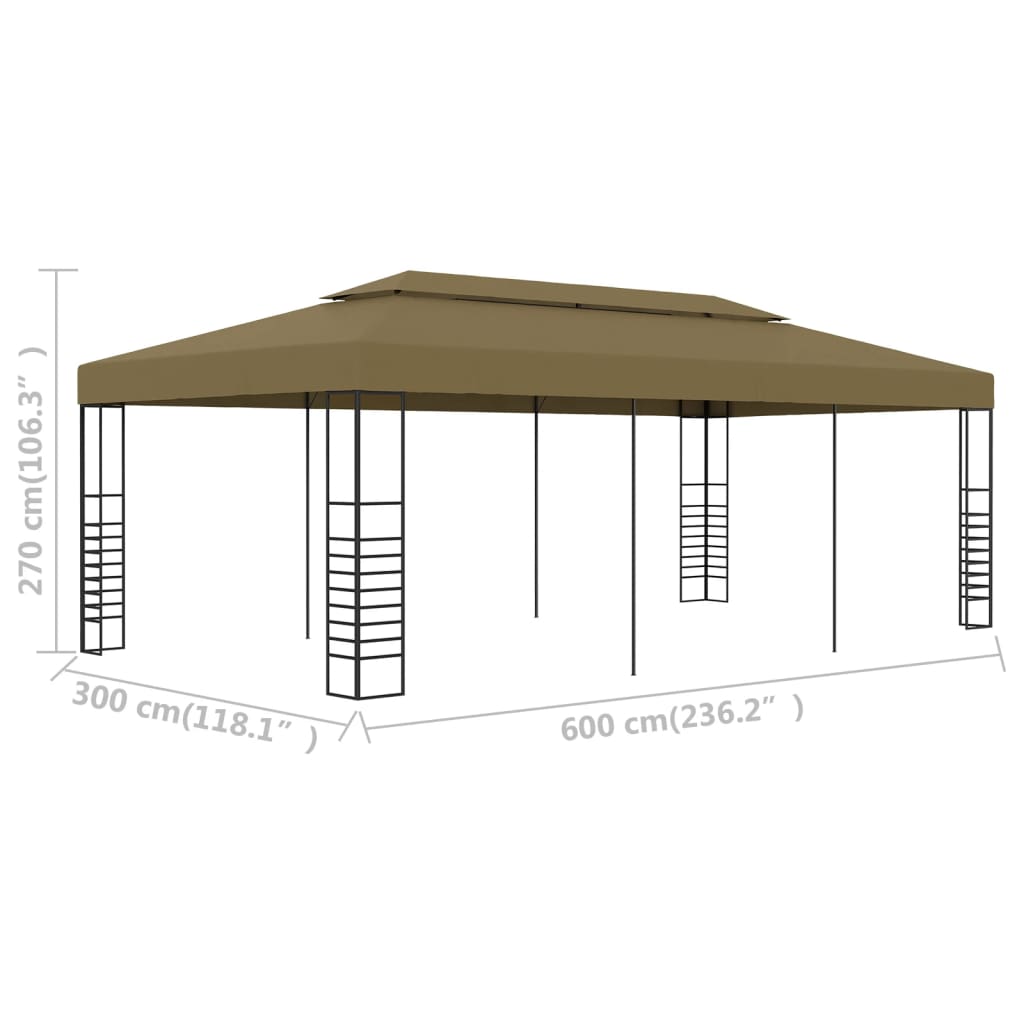 Garden pavilion 6x3x2.7 m taupe 180 g/m²